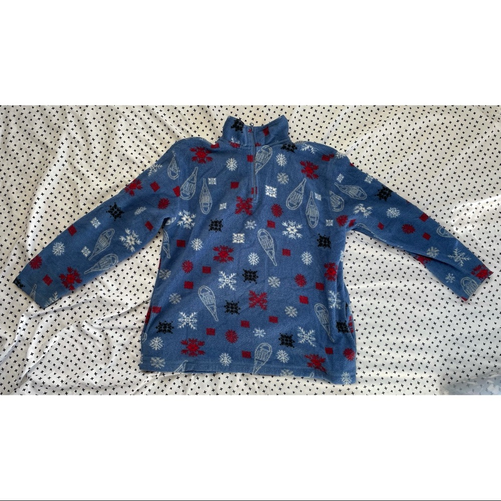Blue winter snowflake fuzzy quarter zip pullover